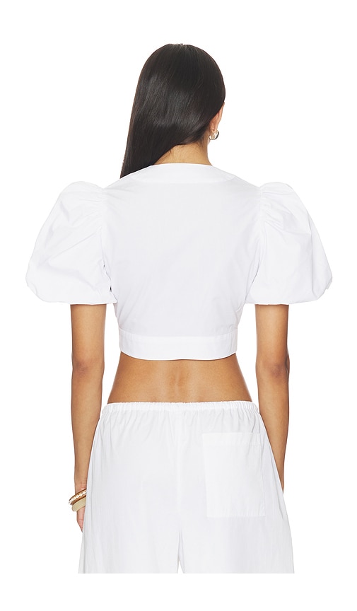  Susana Monaco Popeline-oberteil Mit Puffärmeln Und Bindeband Vorne In White. Größe Xs. Also In S, M. 