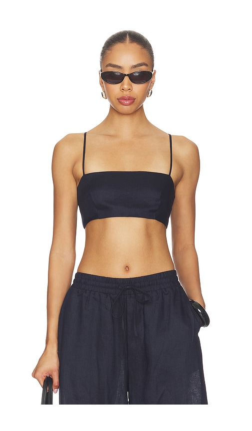 Susana Monaco Solid Linen Tie Back Top Midnight In Blue