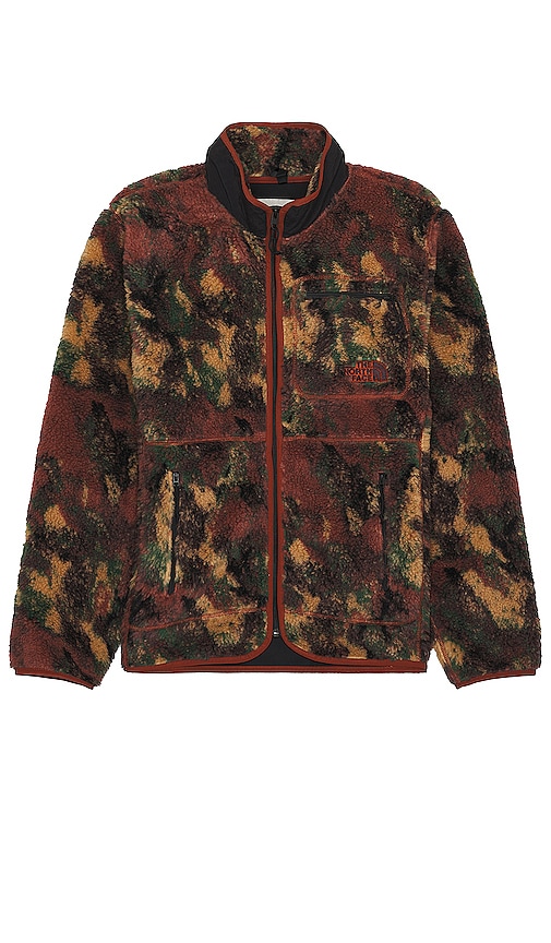 The North Face Extreme Pile Full Zip Jacket in Brandy Brown Evolved Texture  Print