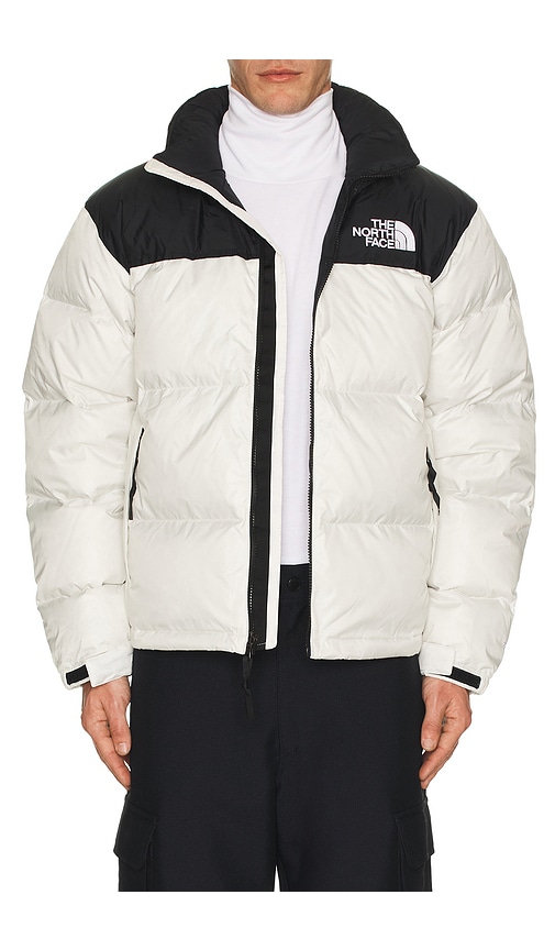 The North Face 1996 Retro Nuptse Jacket In White Dune & Tnf Black