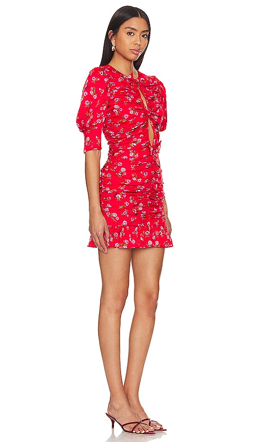 Shop Rotate Birger Christensen Mini Ruffle Dress In Wildeve Cluster & High Risk Red Combo