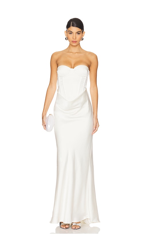 Rotate Birger Christensen Satin Pearl Corset Dress In Egret