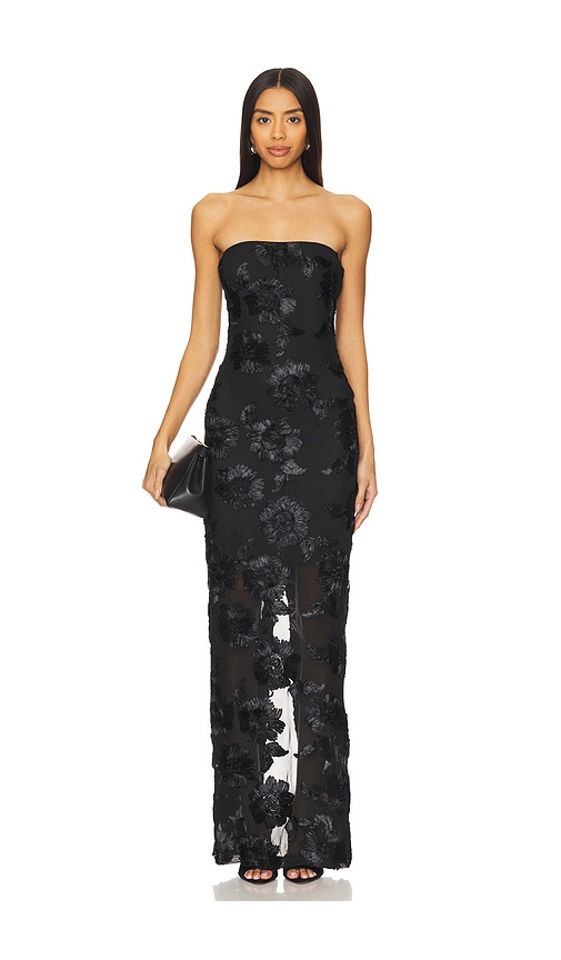 ROTATE ワンピース Floral strapless mesh maxi dress981811 Floral strapless mesh maxi dress in grey - Rotate | Mytheresa