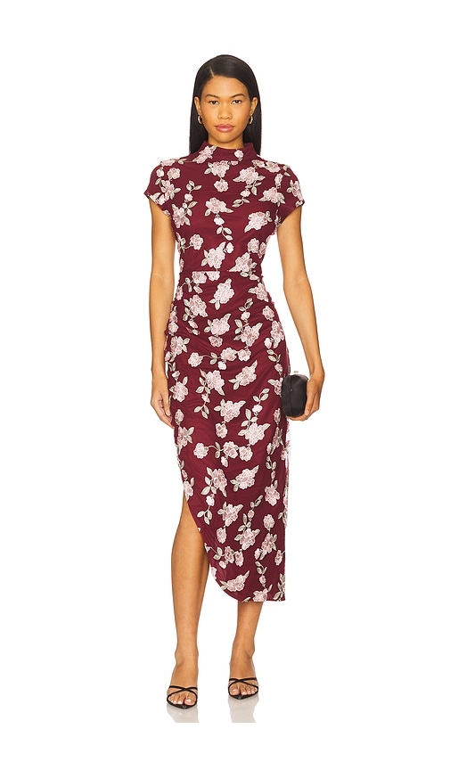 Mesh Asymmetric Dress in Burgundy. - size 32 (also in 34, 36, 38, 40, 42, 44) - ROTATE - Modalova
