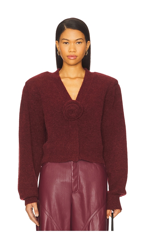 Knit Puffsleeve Cardigan in Burgundy. - size L (also in M, S, XS) - ROTATE - Modalova