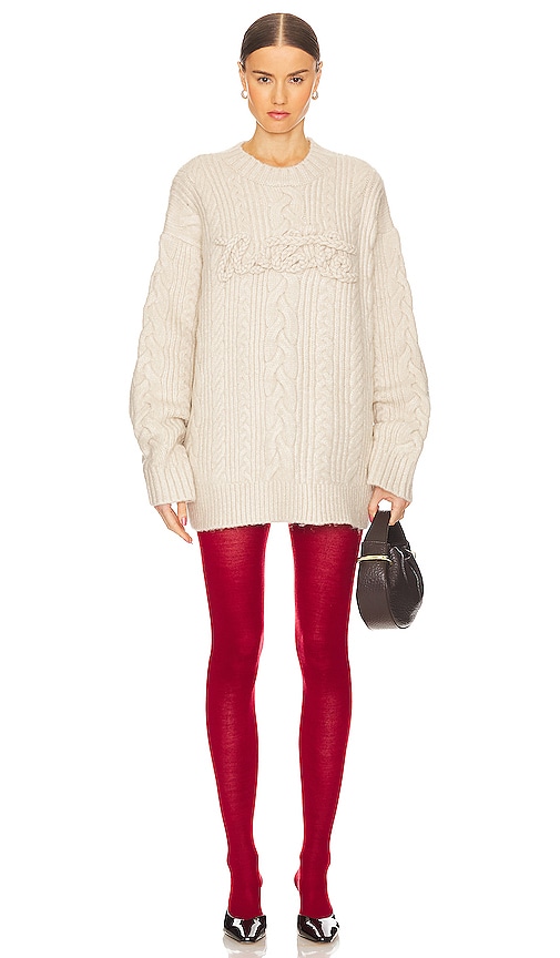 Shop Rotate Birger Christensen Cable Knit Logo Sweater In Ivory