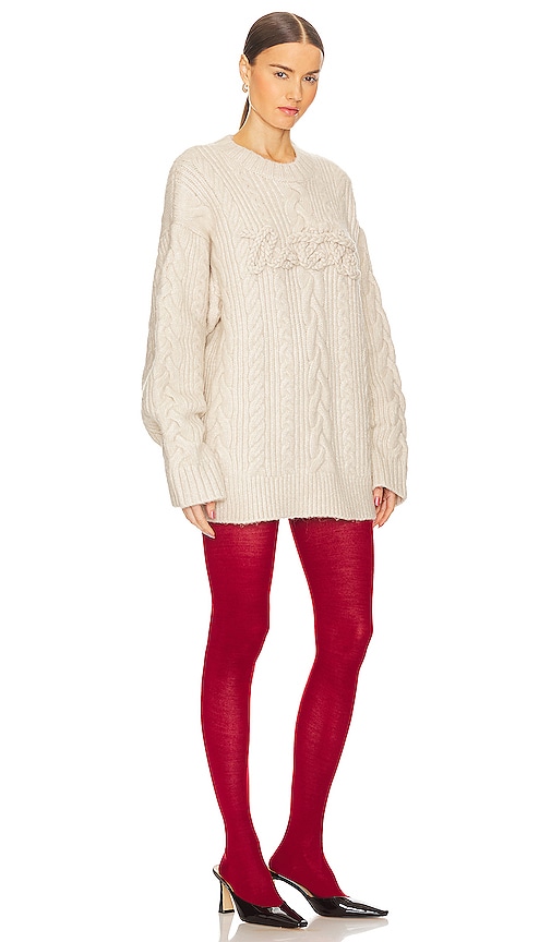 Shop Rotate Birger Christensen Cable Knit Logo Sweater In Ivory