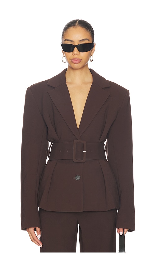 Rotate Birger Christensen Suiting Belted Blazer In Brown