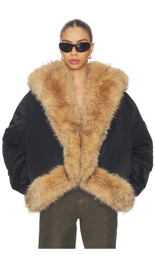 Rotate Birger Christensen Faux Fur Collar Bomber Jacket In Black