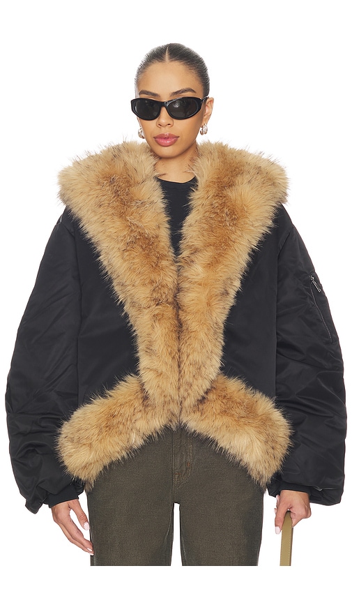 Rotate Birger Christensen Faux Fur Collar Bomber Jacket In Black