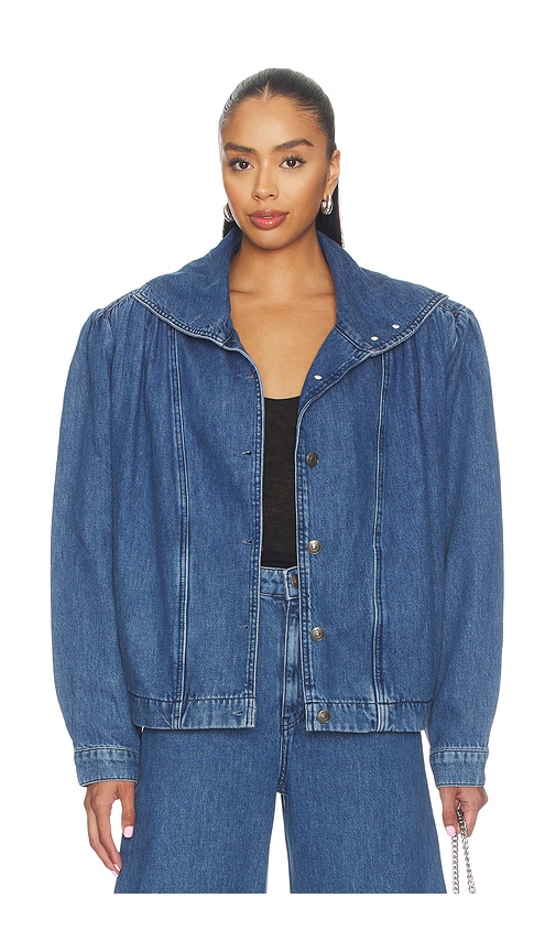 ROTATE Gathered Denim Jacket in Blue. - size 32 (also in 34, 36, 38, 40, 42, 44, 46)
