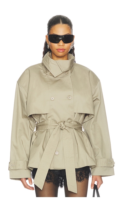 ROTATE Short Trench Coat in Beige. Size 32. Also in 34, 36, 38, 40, 42, 44, 46.