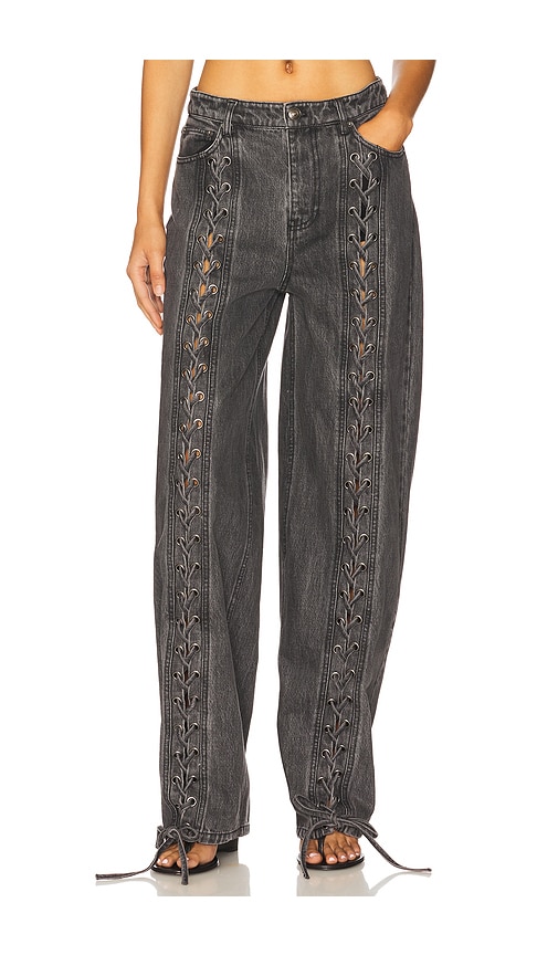 Rotate Birger Christensen Denim Laced Leg Pant In Black