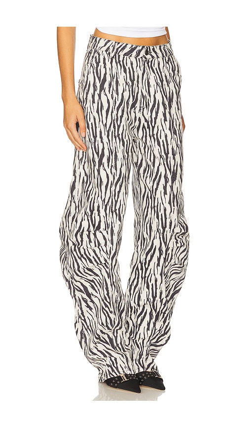 Rotate Birger Christensen Zebra Print Cargo Trousers With Back Pockets In Black
