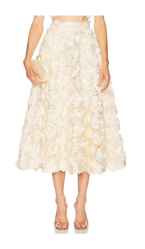 Rotate Birger Christensen Midi Skirt With Rose Appliques In White