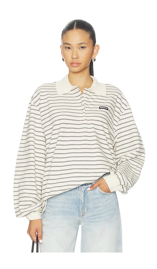 Rotate Birger Christensen Pique Long Sleeve Polo In Multi