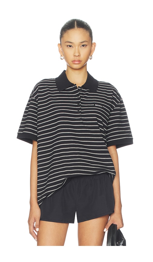 Rotate Birger Christensen Pique Short Sleeve Polo In Black