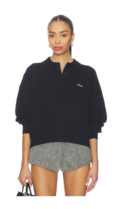 Rotate Birger Christensen Slinky Knit Polo In Black