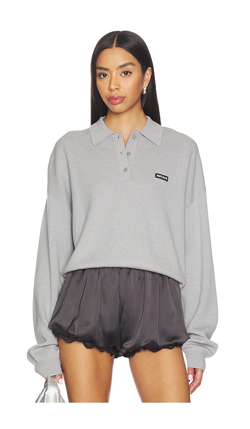 ROTATE Slinky Knit Polo in Alloy Light Gray
