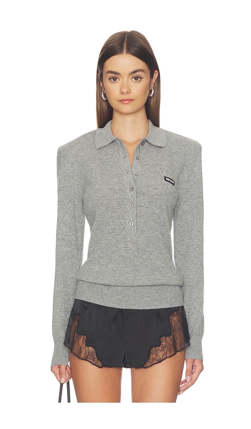 Rotate Birger Christensen Wool Longleeve Polo In Frost Gray