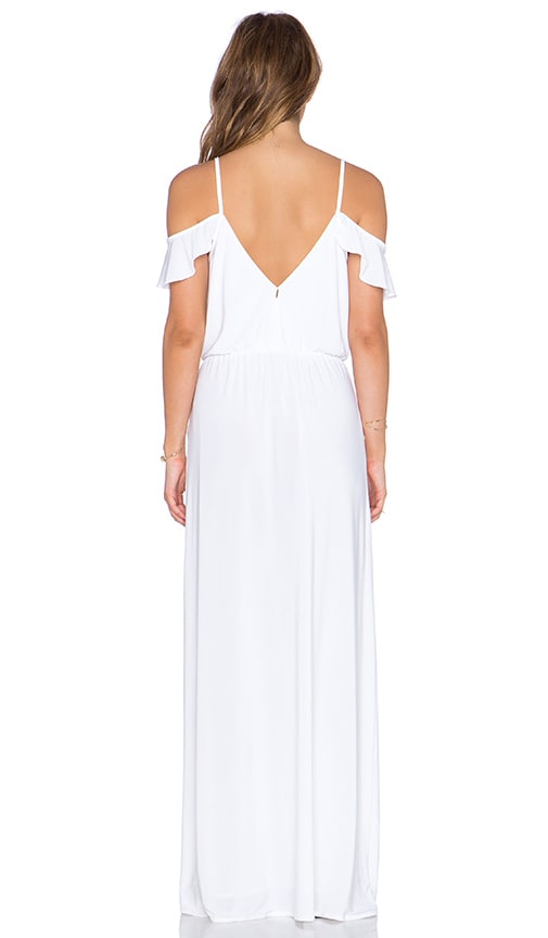 white cold shoulder maxi dress