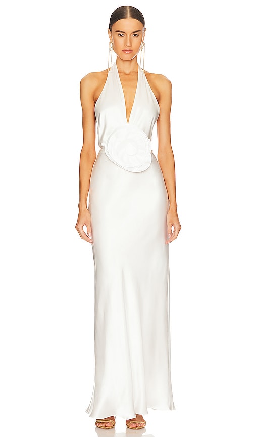 The Bar Women's Grayson Rose Silk Charmeuse Halter Gown In Blanc