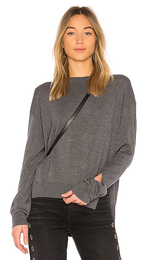 T by Alexander Wang Twisted Sleeve Sweater in Charcoal REVOLVE