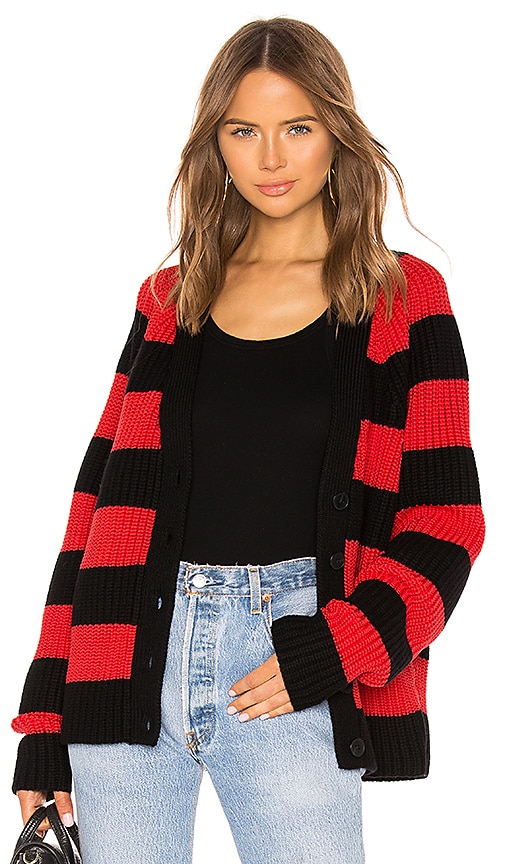 T By Alexander Wang Rugby Stripe Cardigan In Black Red Revolve