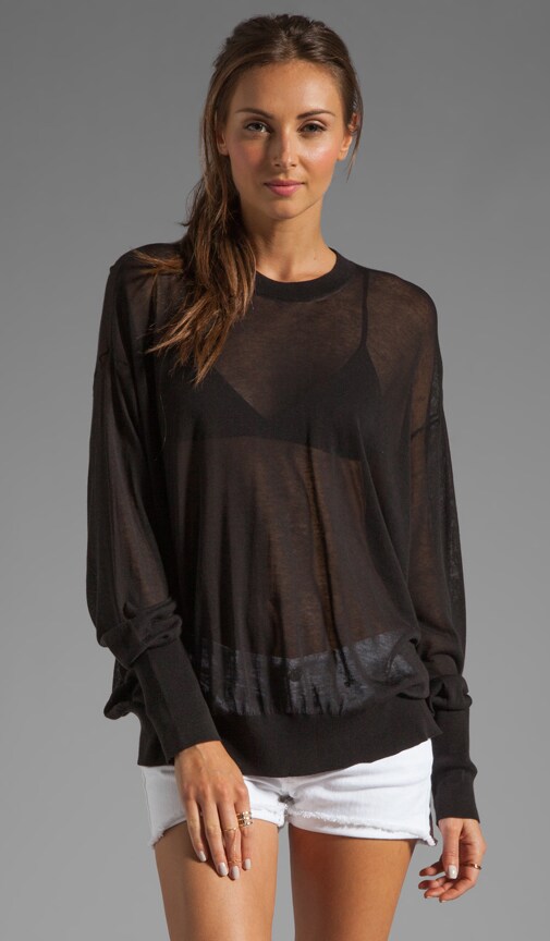 Sheer Loose Knit Crew Neck Pullover