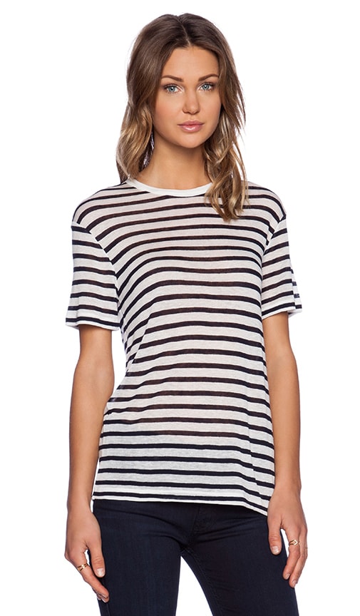 Stripe Rayon Linen Short Sleeve Tee