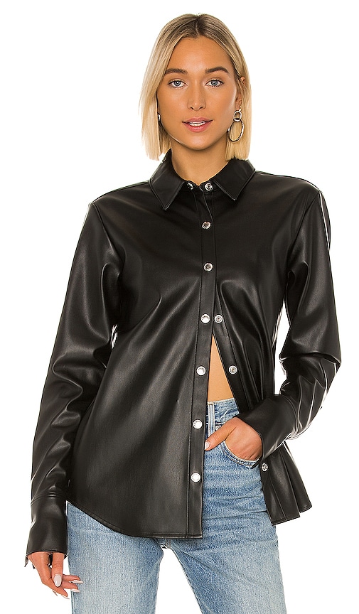 Alexander Wang Stretch Washable Faux Leather Blouse in Black