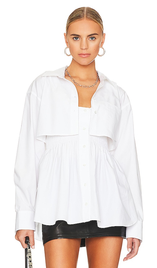 Alexander Wang Smocked Cami with Cropped Shirt in White.
