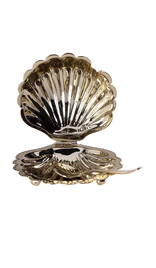 The Favorites Cap Ferrat Fan Shell Lidded Bowl With Spoon In Gold