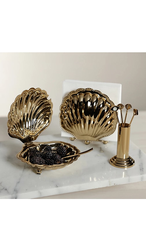  The Favorites Schale Mit Deckel Und Löffel Aus Cap Ferrat-muschel Cap Ferrat Shell Lidded Bowl With Spoon In Metallic Gold. 