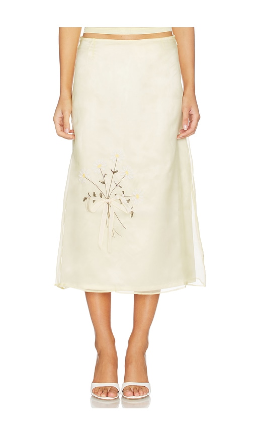Tanner Fletcher Lisel Embroidered Daisy Skirt In Yellow
