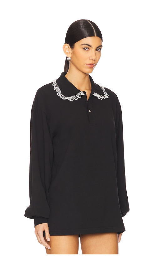 Tanner Fletcher Cletus Lace Trim Long Sleeve Polo In Black