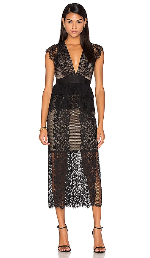 Three Floor Lace Affair Dress in Black & Nude | REVOLVE