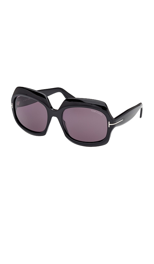 Shop Tom Ford Ren Sunglasses In Shiny Black & Smoke