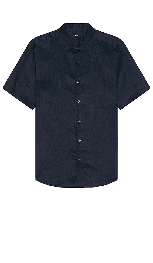 Shop Theory Irving Linen Short Sleeve Shirt In 波罗的海纹