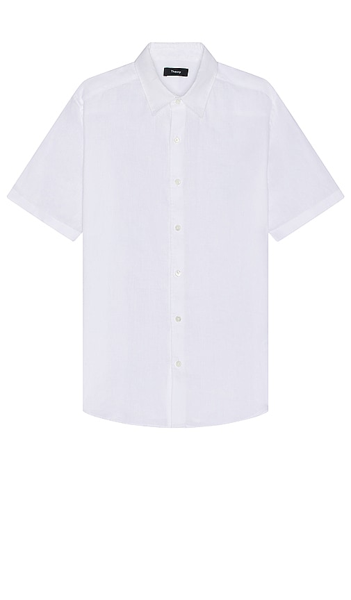 Shop Theory Irving Linen Short Sleeve Shirt In 白色