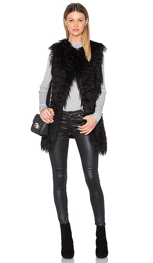 Theory Nyma Faux Fur V Vest in Black | REVOLVE