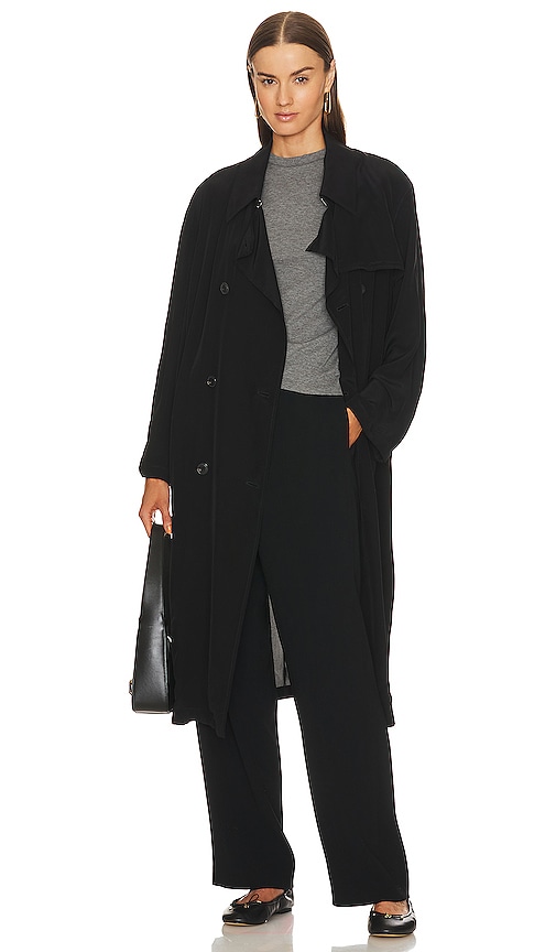 Theory Airy Double Breasted Trench Coat in Black | REVOLVE