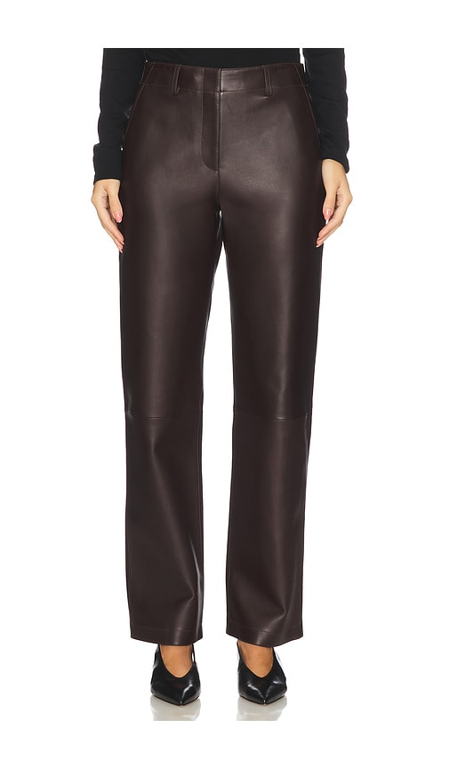 Theory Straight Classic Leather Pant In Brown