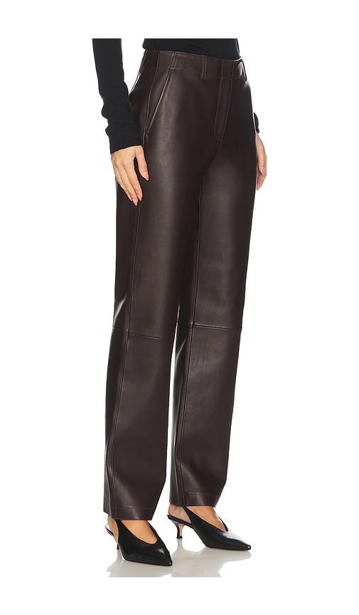 Theory Straight Classic Leather Pant In Brown