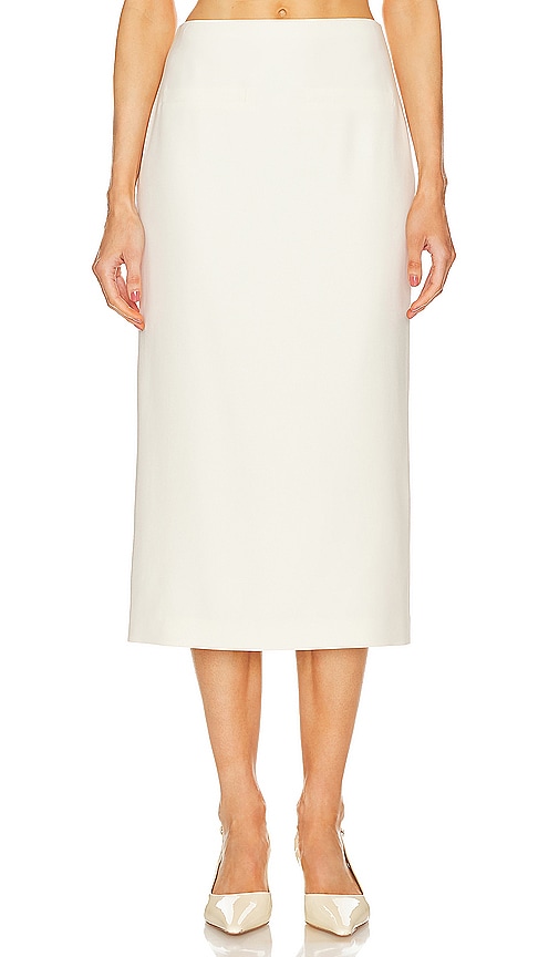 Theory High Waisted Straight Midi Skirt In Rice