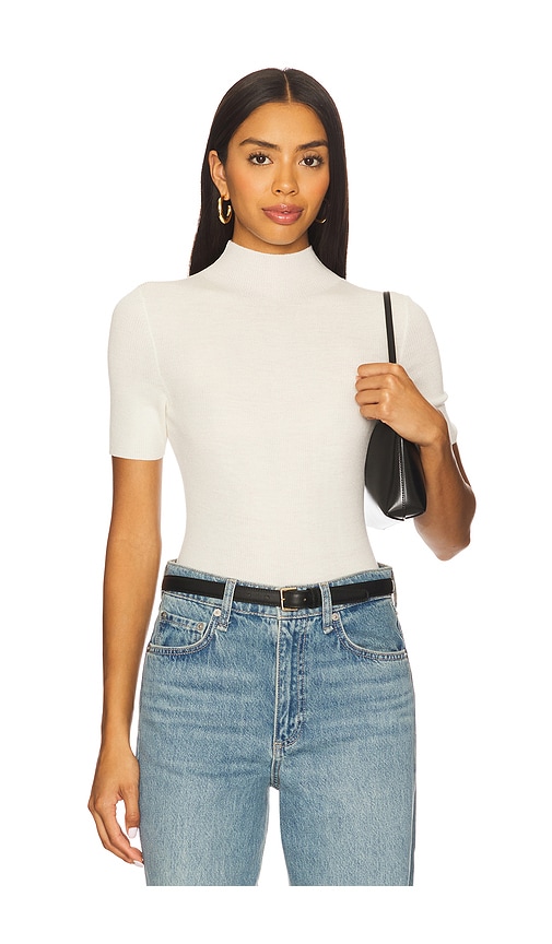 Theory Leenda Regal Merino Wool Short-sleeve Mock-neck Top In Gray