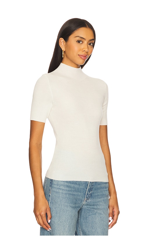 Theory Leenda Regal Merino Wool Short-sleeve Mock-neck Top In Gray