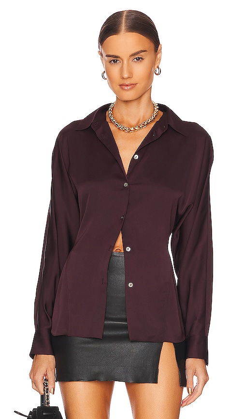 Theory Seam Cinch Button Up in Merlot