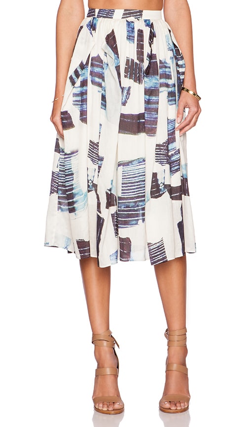 Tibi Oki Origami Shirred Skirt in Cream Multi