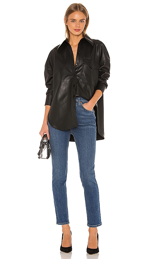 Faux Leather Relaxed Utility Blouse